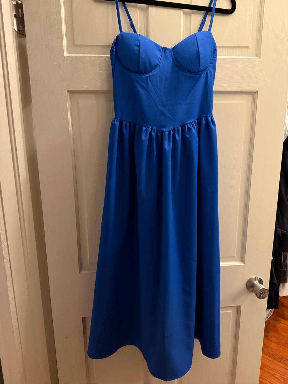 Blue Spaghetti-Strap Midi Dress